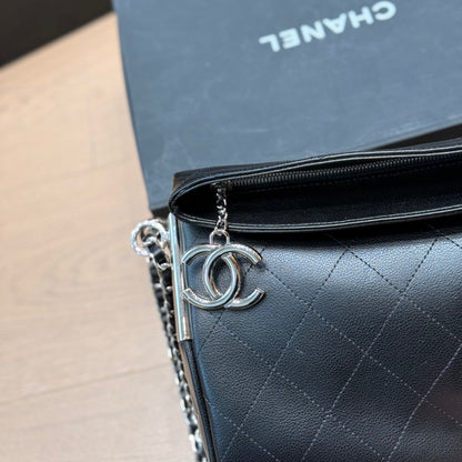 Chanel Ultimate Soft Hobo Bag Silver Hardware Black 38Cm