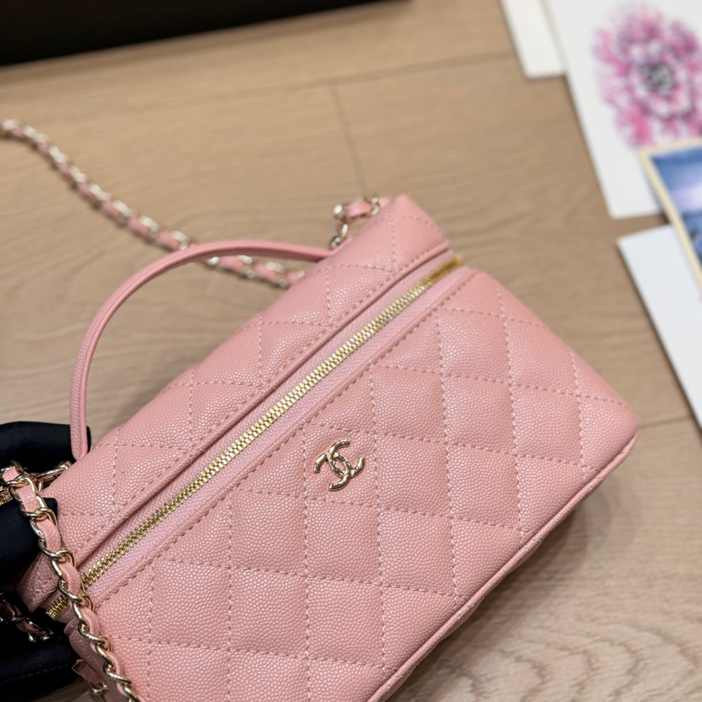 Chanel Classic Vanity With Chain Gold Hardware Pink 19Cm