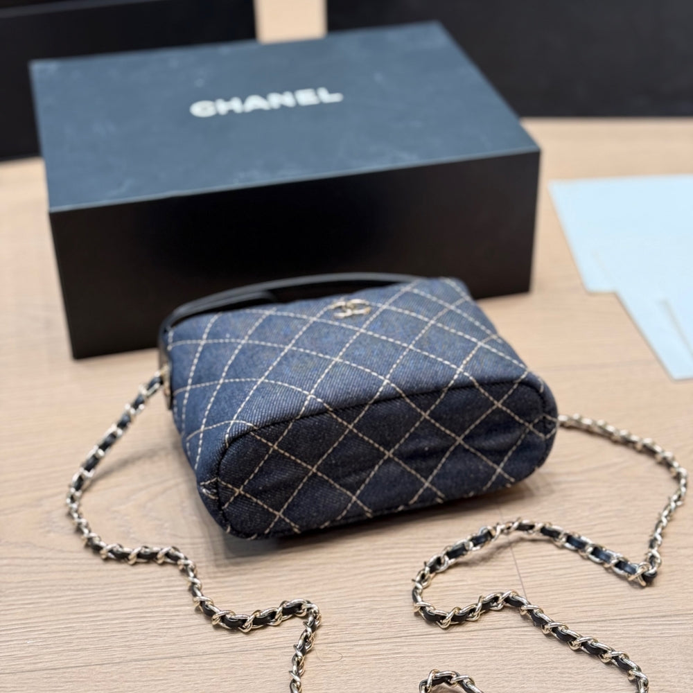 Chanel Mini Clutch With Shoulder Strap Denim Dark Blue 17cm