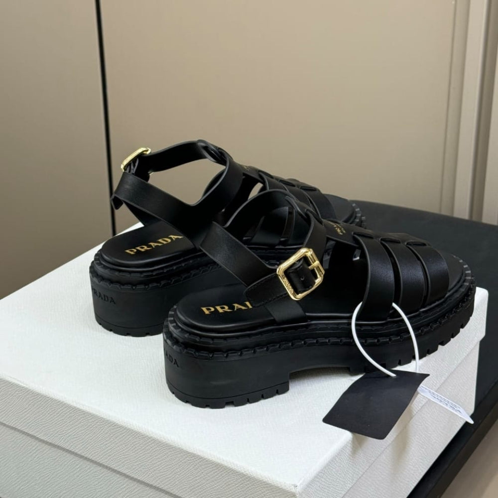 Prada Leather Fisherman Sandals Black 1X923N 7V6 F0002 F 055
