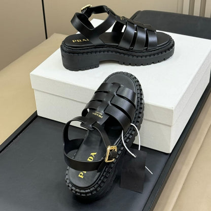 Prada Leather Fisherman Sandals Black 1X923N 7V6 F0002 F 055