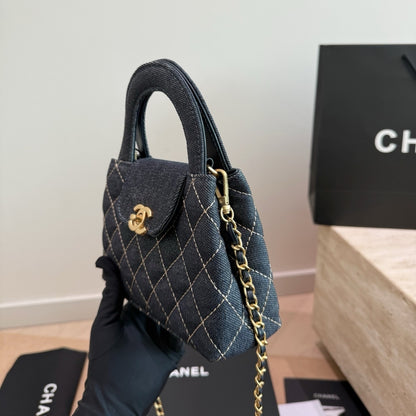 Chanel Clutch With Strap Gold Metal Washed Denim Blue 19cm