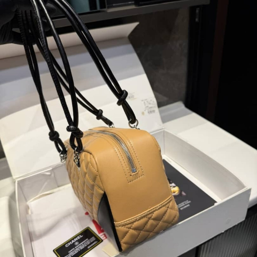 Chanel Cambon Ligne Bowling Shoulder Bag Beige 27Cm