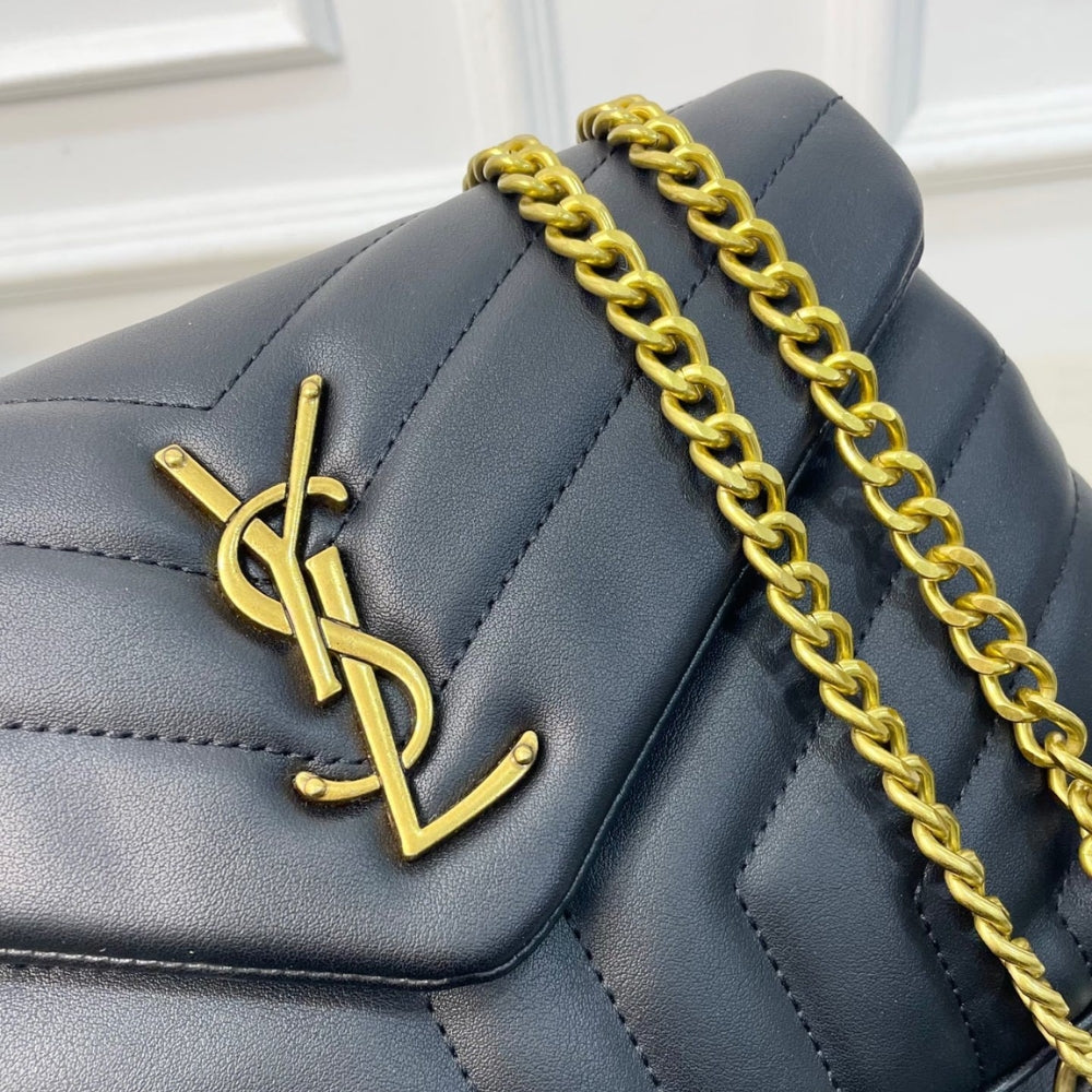 Saint Laurent Loulou Medium Chain Bag In Matelassé Y  Black Gold 26Cm