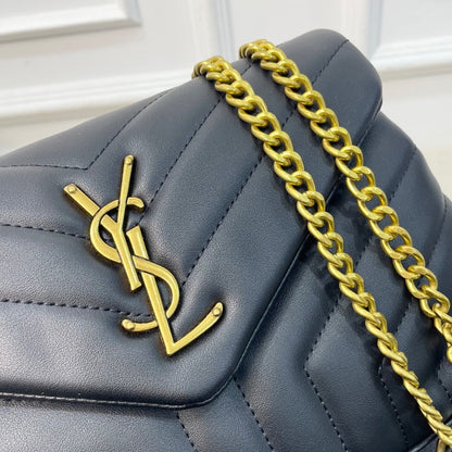 Saint Laurent Loulou Medium Chain Bag In Matelassé Y  Black Gold 26Cm