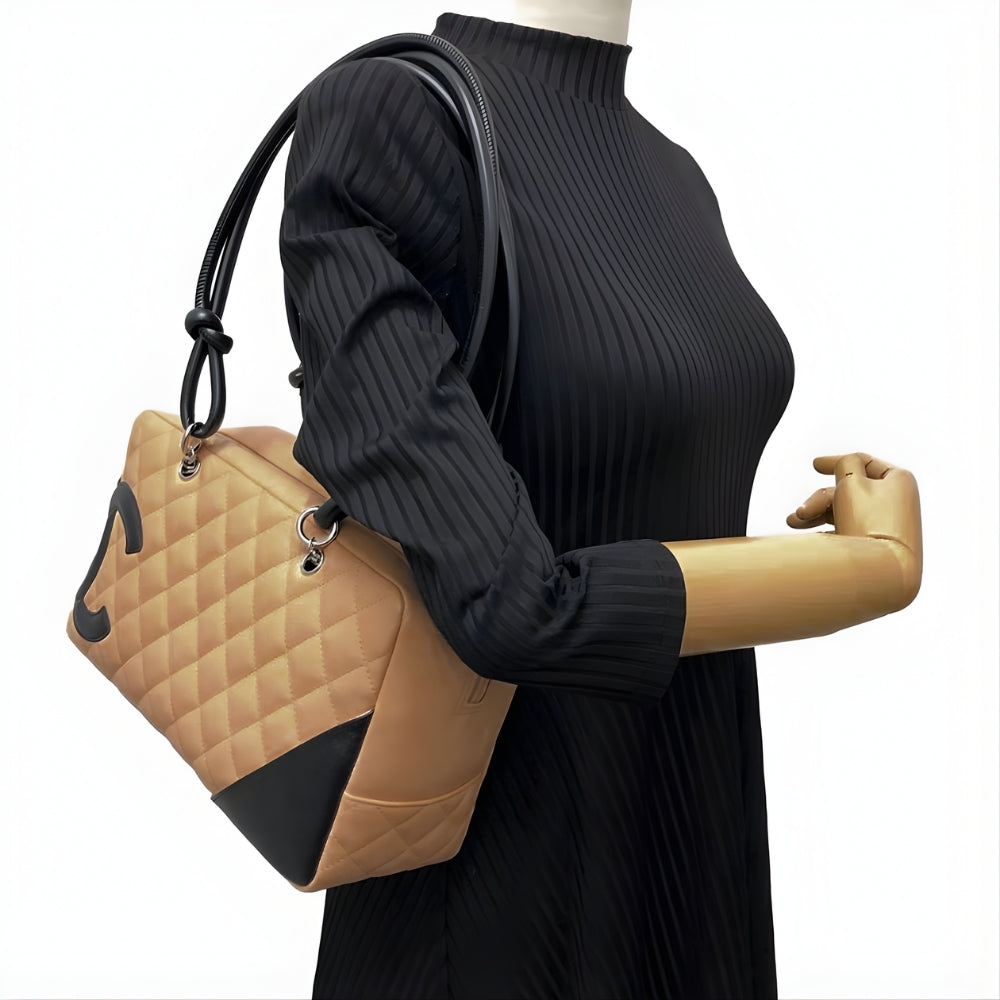 Chanel Cambon Ligne Bowling Shoulder Bag Beige 27Cm