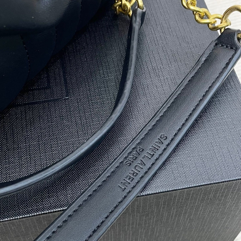 Saint Laurent Loulou Medium Chain Bag In Matelassé Y  Black Gold 26Cm