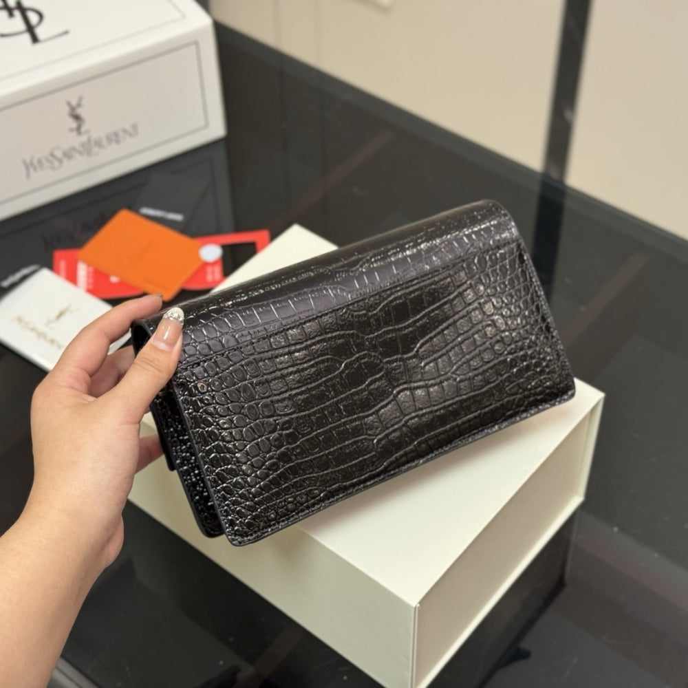 Saint Laurent Sunset Embossed Clutch Black 22Cm