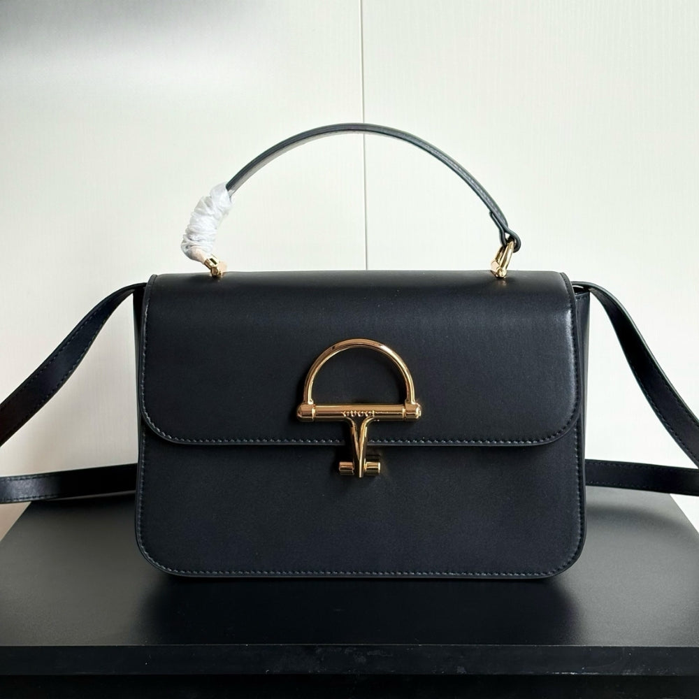 Gucci Siena Medium Top Handle Bag Black Leather 25Cm