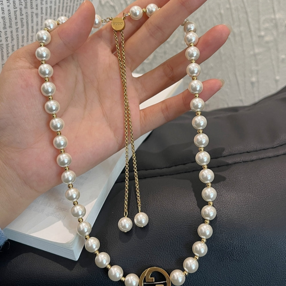 Gucci Interlocking Pearl Necklace Gold