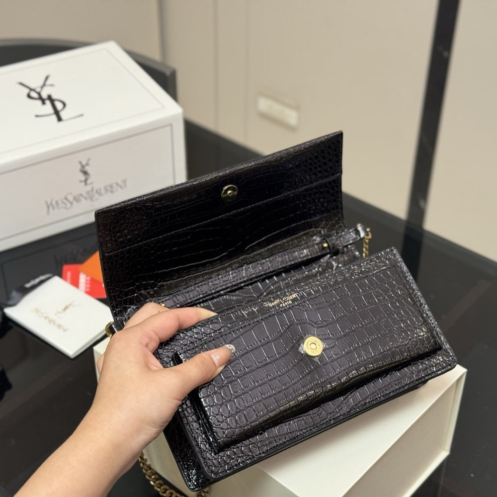 Saint Laurent Sunset Embossed Clutch Black 22Cm