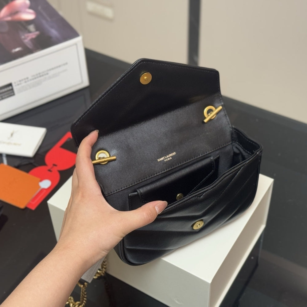 Saint Laurent Loulou Mini In Matelassé Black 20Cm