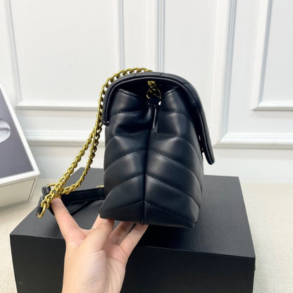 Saint Laurent Loulou Medium Chain Bag In Matelassé Y  Black Gold 26Cm