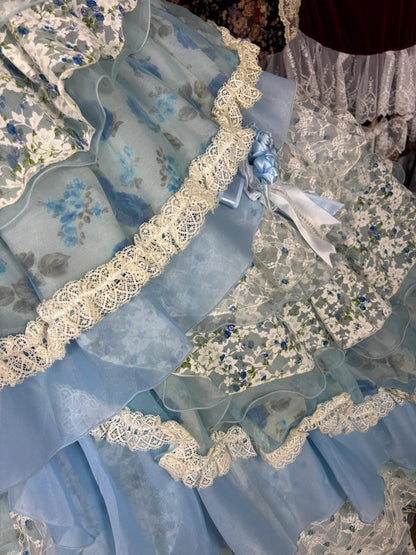Blue floral sweet cute elegant long satin tulle ball gown evening dress gh4769