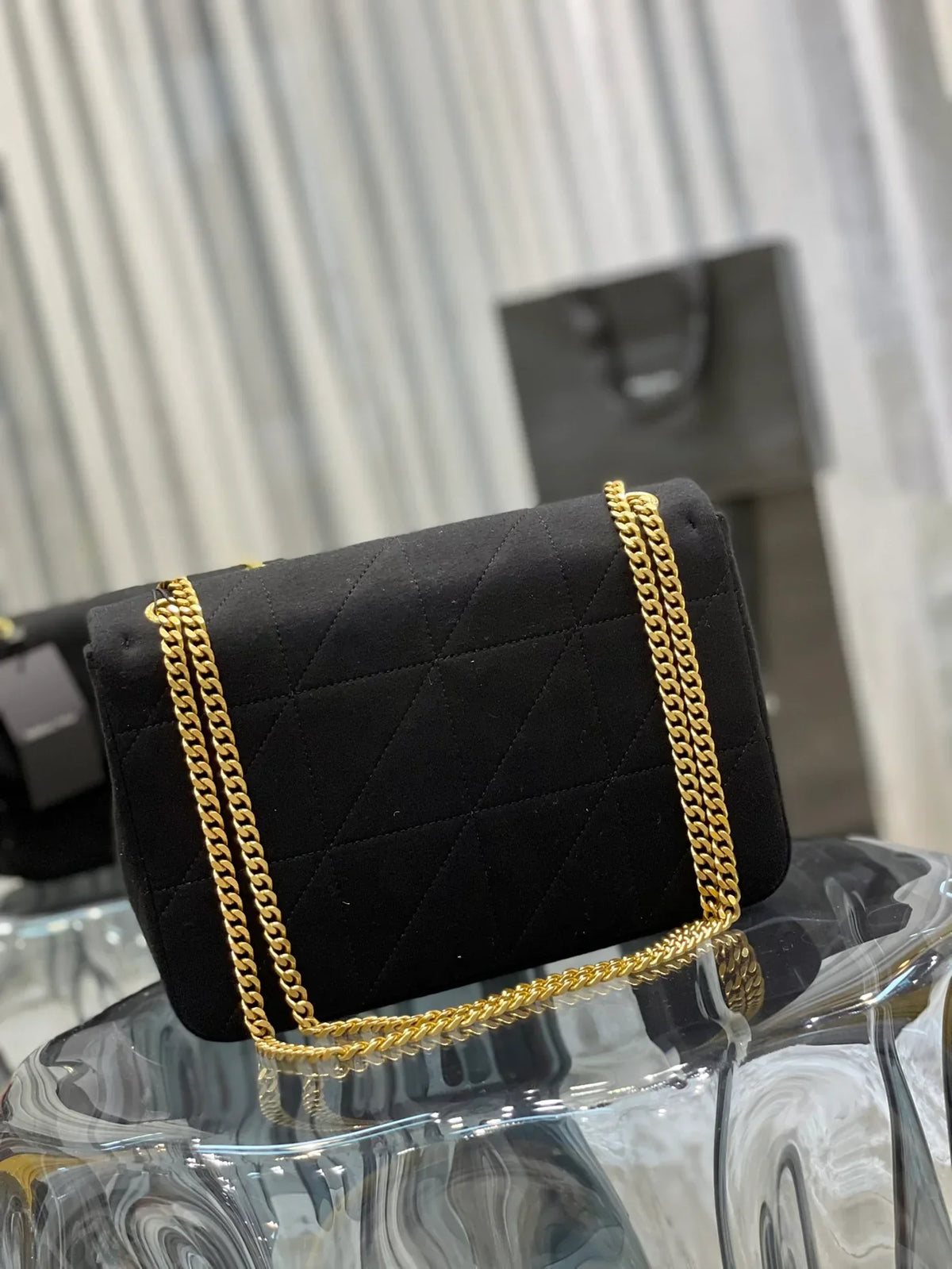 YSL Jamie Medium Chain Bag Black Carré Rive Gauche 24×15.5×6.5cm