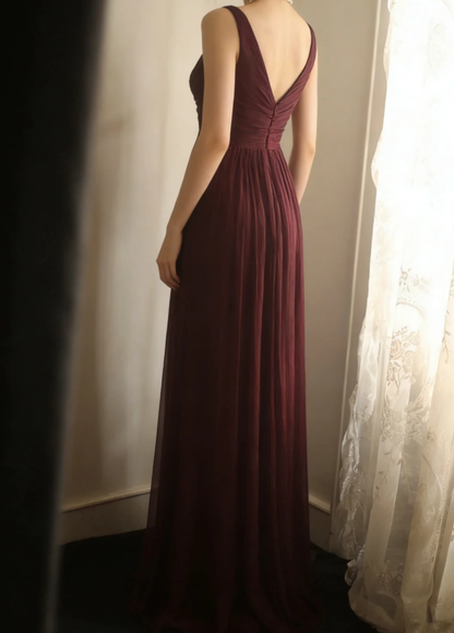 Retro Dark Purple V Neck Chiffon Long Prom Dress Evening Gown