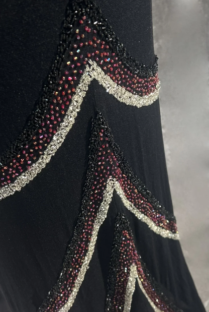 Stylish Spaghetti Straps Black Satin Beaded Mermaid Long Party Dress Formal Wedding Guest Dress SP1279