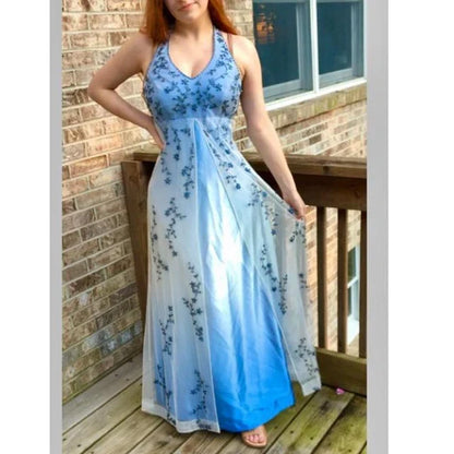 Vintage Ombre Halter Neck Floral Embroidery Chiffon Evening Gown TP5696