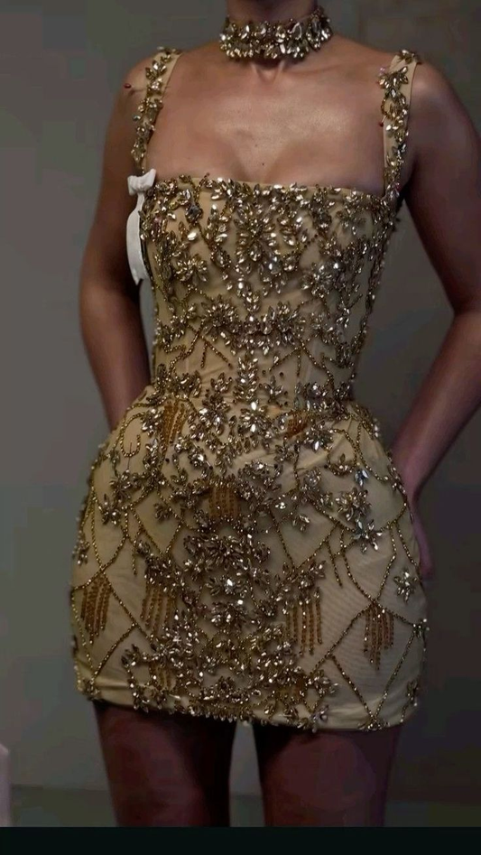 Gorgeous Gold Cocktail Dress Short Sheath Homecoming Dress Birthday Outfits Y8935