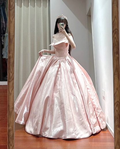Charming Off The Shoulder Satin Beaded Ball Gown Sweet princess Quinceanera Dress