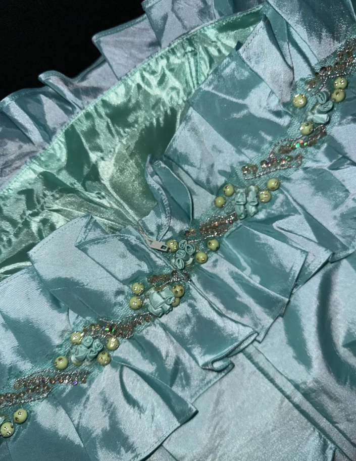 Charming Mint Green Strapless Satin Beaded Long Wedding Guest Dress Formal Birthday Party Dress Prom Gown SP1422