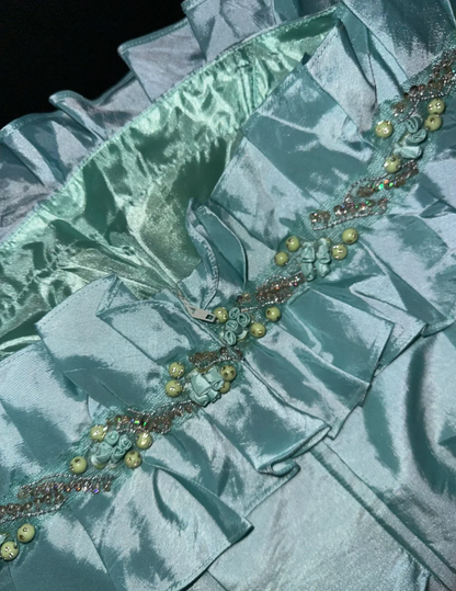 Charming Mint Green Strapless Satin Beaded Long Wedding Guest Dress Formal Birthday Party Dress Prom Gown SP1422