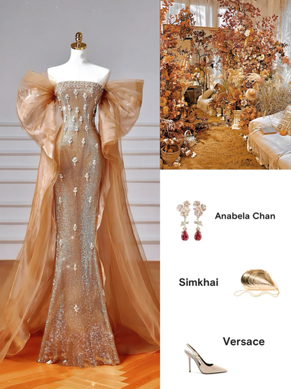 Luxury Off The Shoulder Tulle Beaded Prom Dress,Long Mermaid Evening Dress Y8610