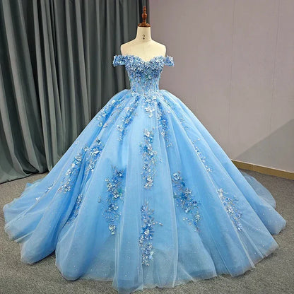Adult Dress Elegant Sweetheart Off Shoulder Sticker Ball Dress