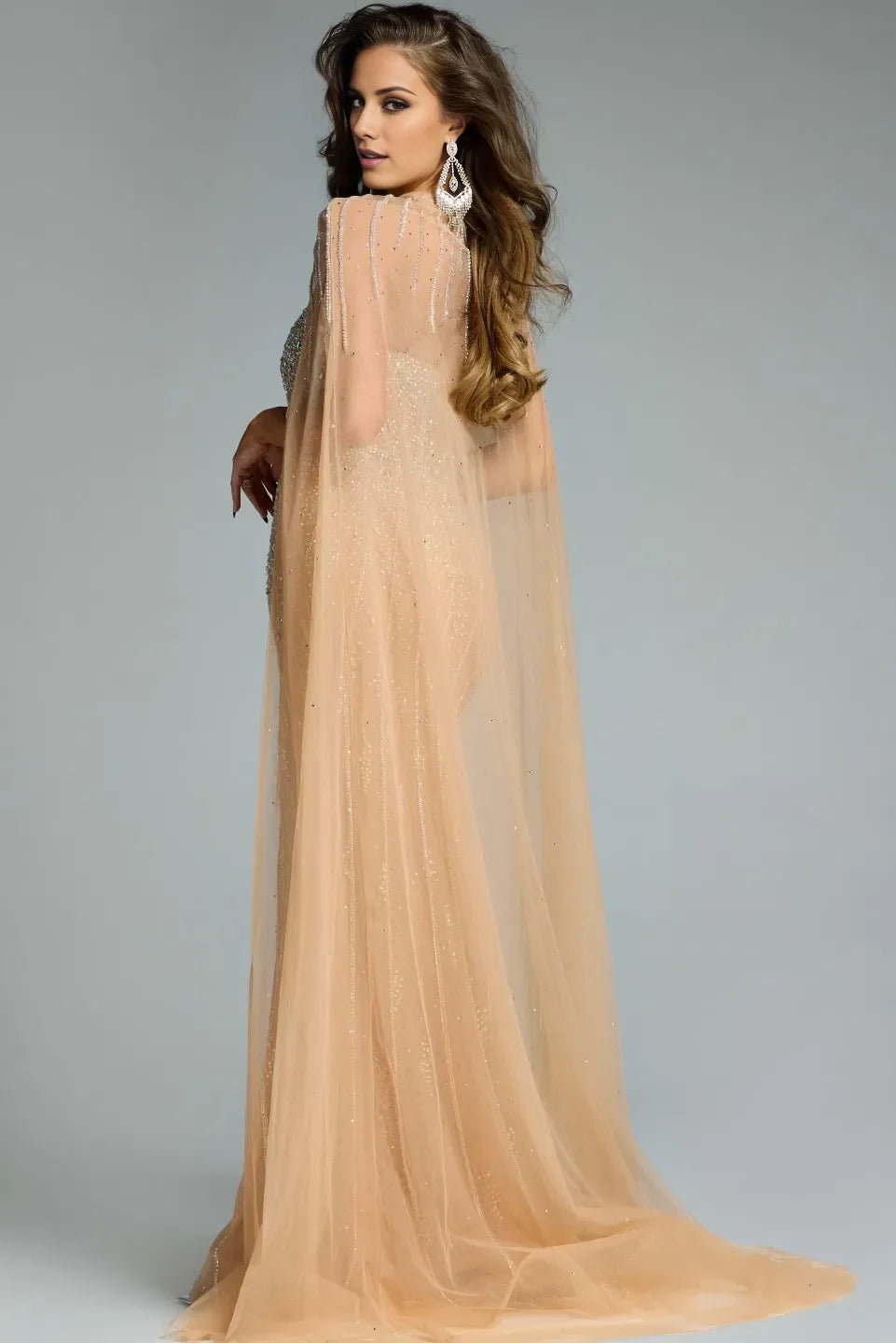 Elegant cape sweetheart neckline beaded tight corset mermaid and floor length evening dress