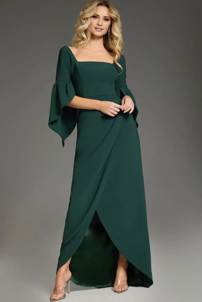 Elegant flared sleeves and floor length evening dress