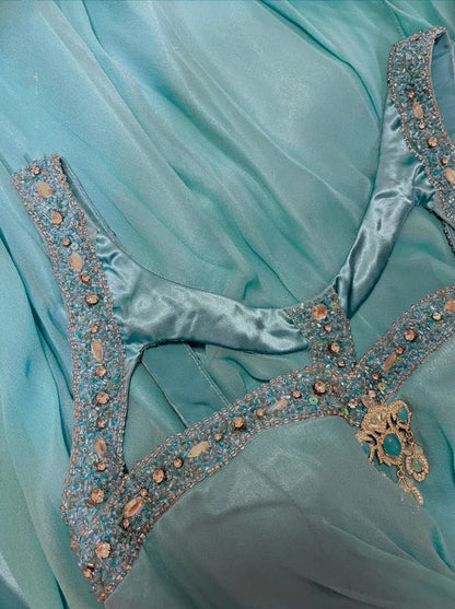 Blue Beaded Long Satin Mermaid Ball Gown Evening Gown Party Dress gh4439