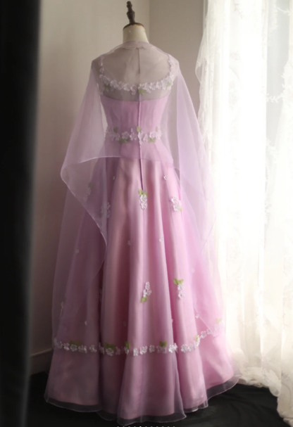 Cute Pink Spaghetti Straps Tulle Satin Appliques Long Birthday Prom Dress Evening Gown SP1850