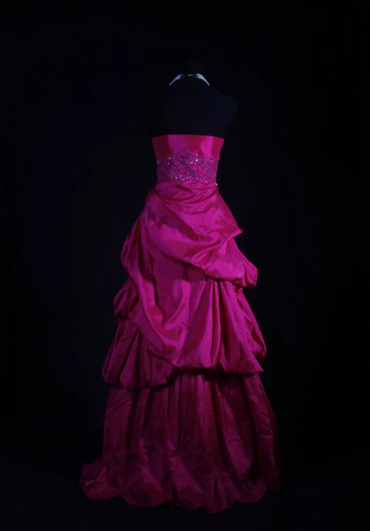 Pretty Strapless Satin Pleated Ball Gown Pink Long Party Dress Prom Gown