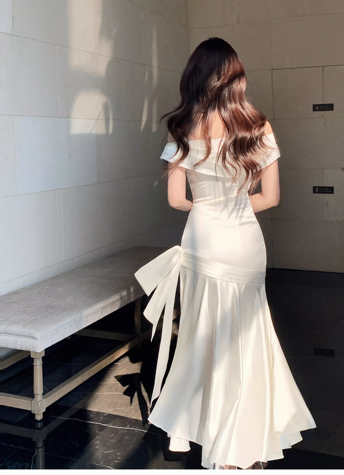 Charming Off The Shoulder White Satin Pleated Mermaid Long Evening Dress Birthday Dress SP1642