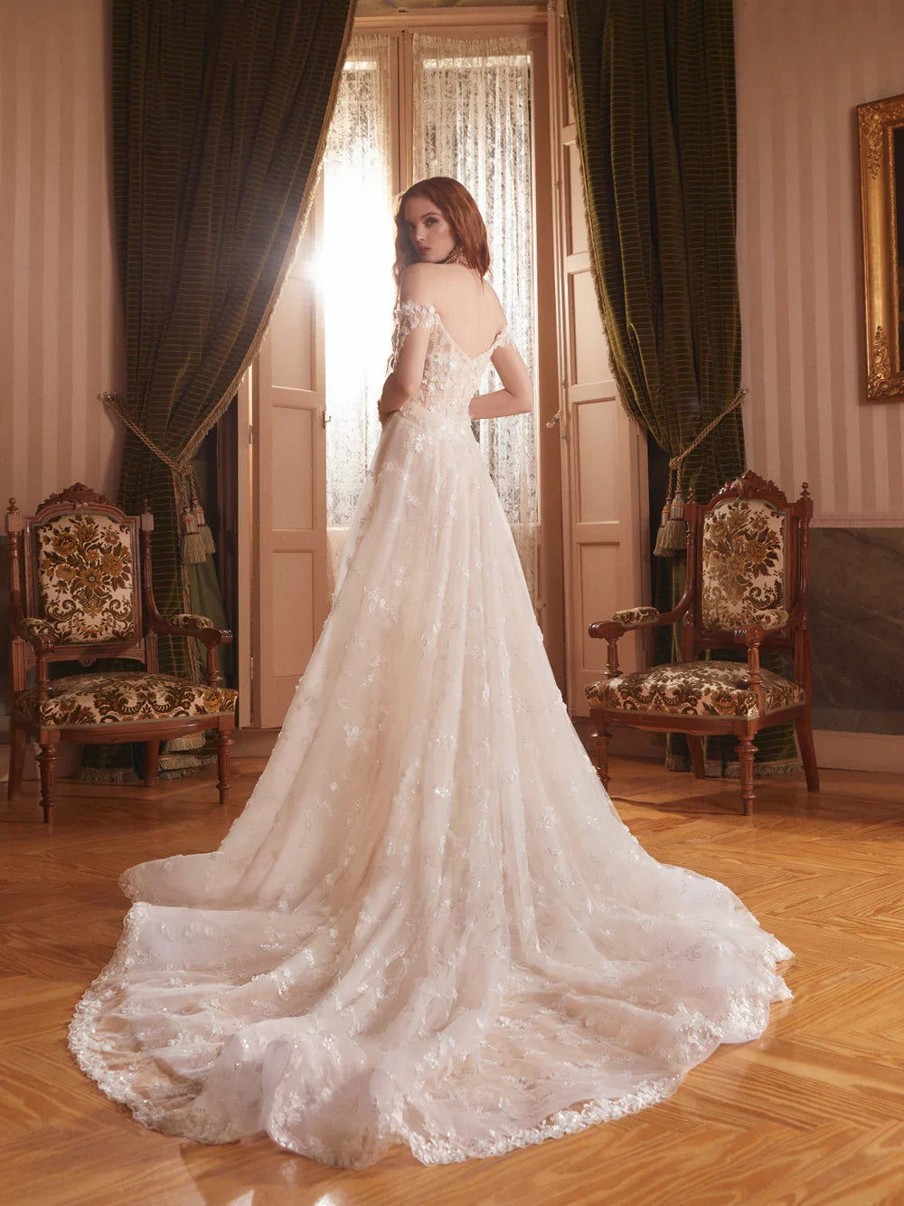 Gorgeous Ivory Lace Applique Off-the-shoulder A-Line Wedding Dress TP4595