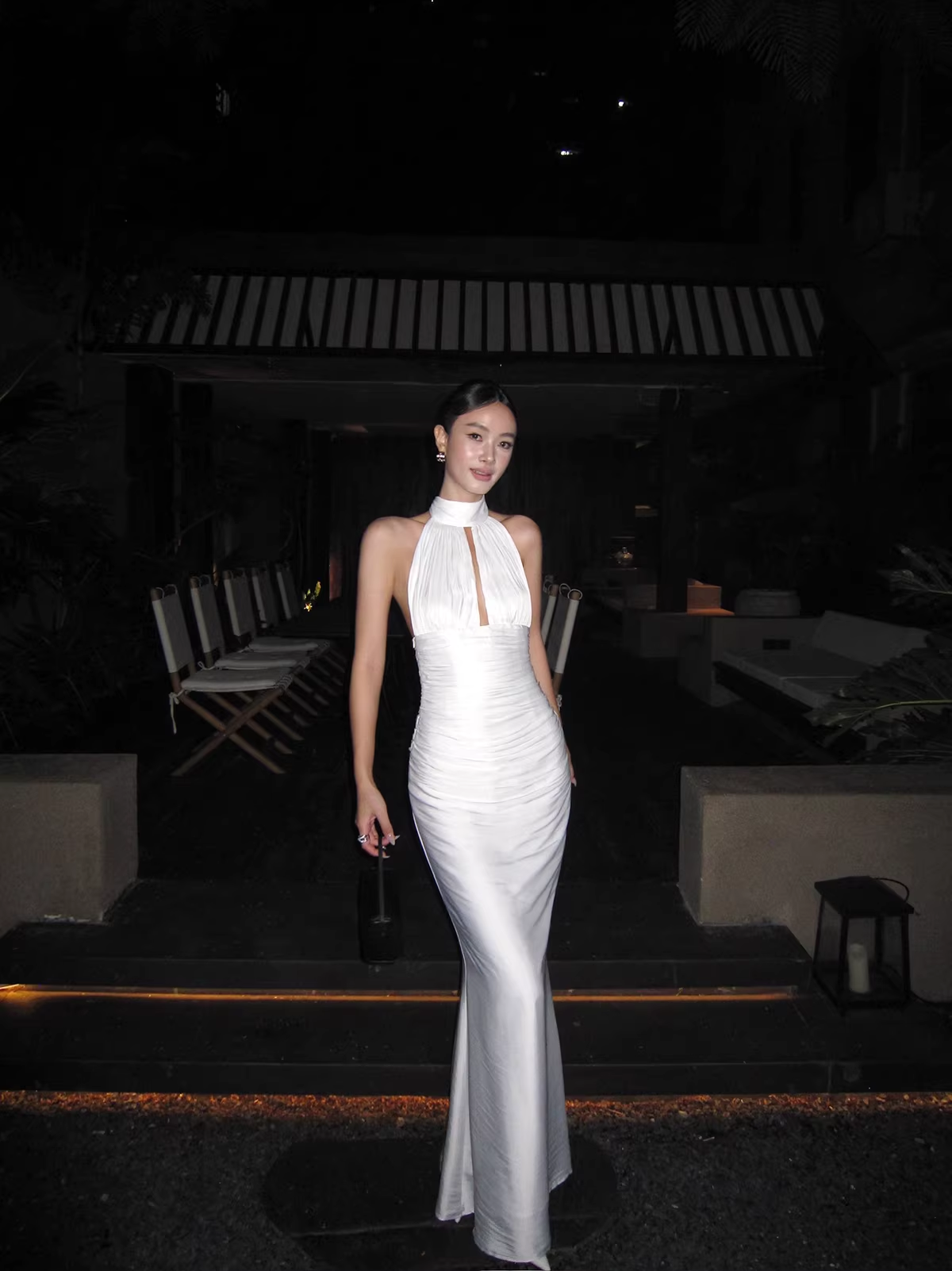 Sexy Halter White Satin Pleated Mermaid Long Wedding Guest Dress Birthday Prom Dress Evening Gown