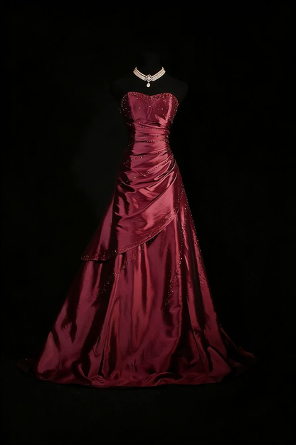 Retro Sweetheart Neck Fuchsia Satin Beaded Mermaid Long Birthday Dress Formal Evening Dress SP1728