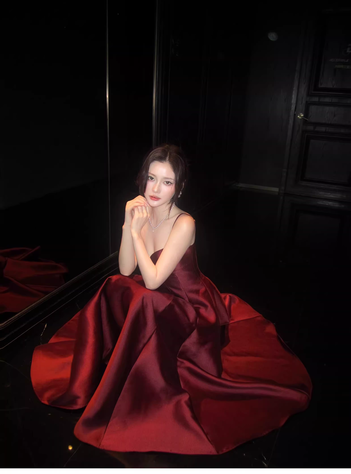 Elegant Burgundy Spaghetti Straps Satin A Line Long Party Dress Formal Wedding Guest Dress SP1493