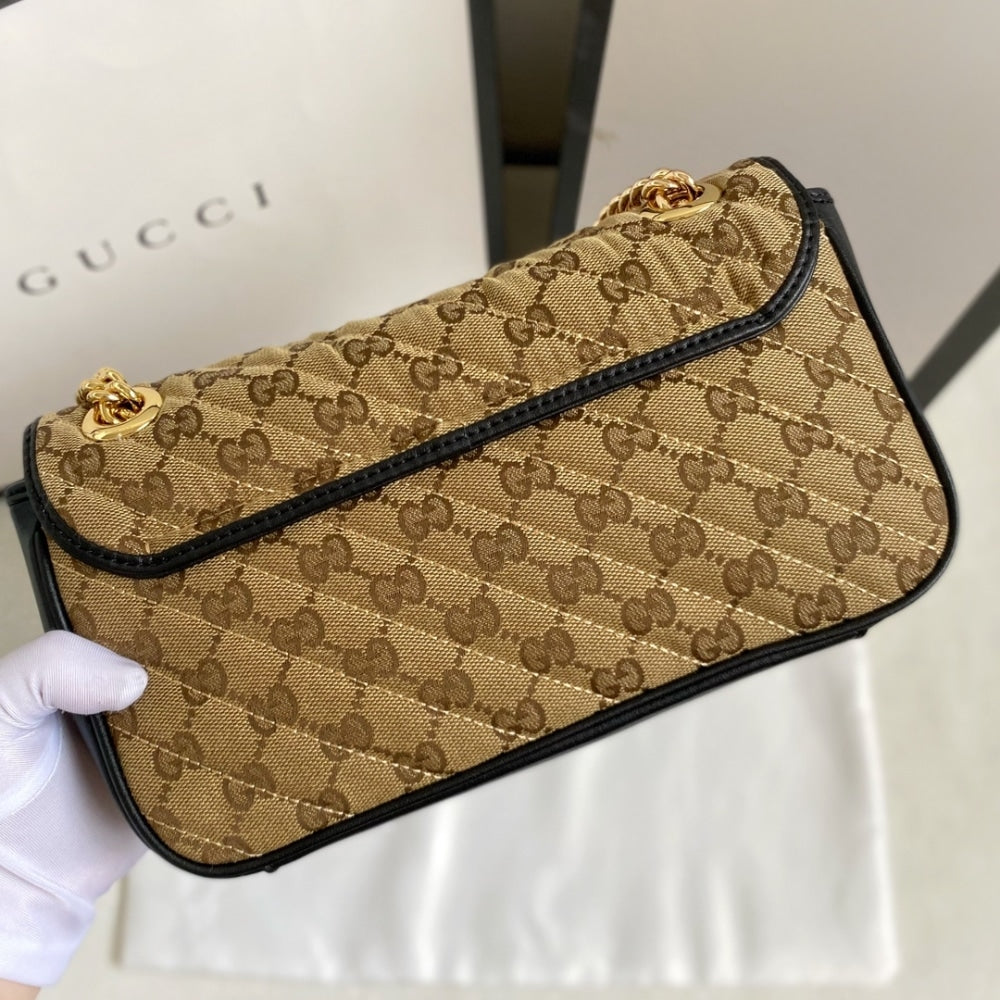 Gucci GG Marmont Shoulder Bag Beige And Black 26Cm 443497 HVKEG 9772