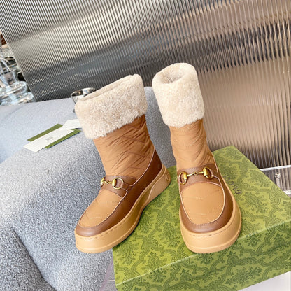 GUCCI HORSEBIT CHEVRON QUILTED BOOTS BROWN