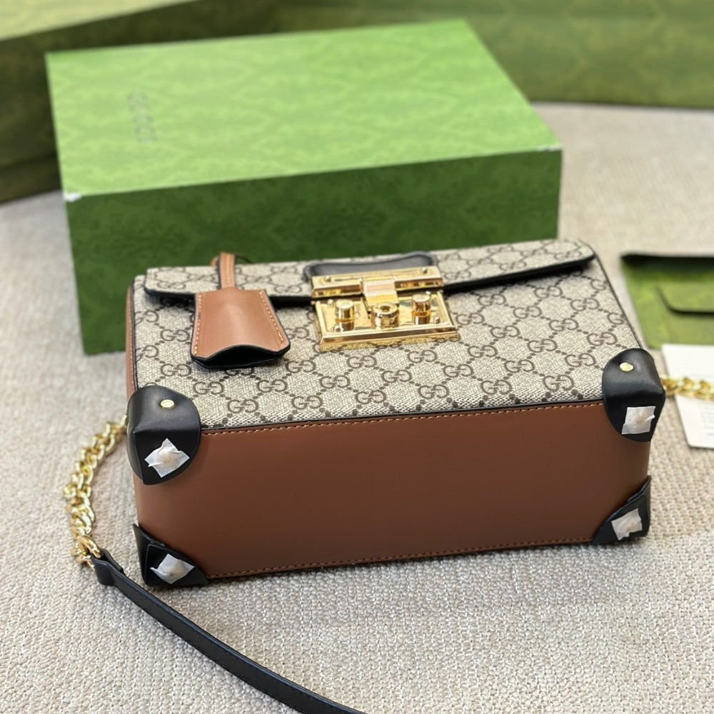 Gucci Padlock Bamboo Handle GG Supreme Handbag Brown 25Cm