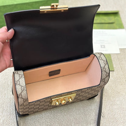 Gucci Padlock Bamboo Handle GG Supreme Handbag Brown 25Cm