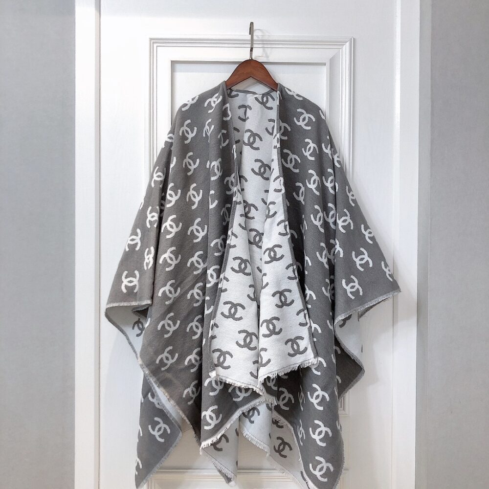 Chanel CC Logo Camellia Scarf Grey