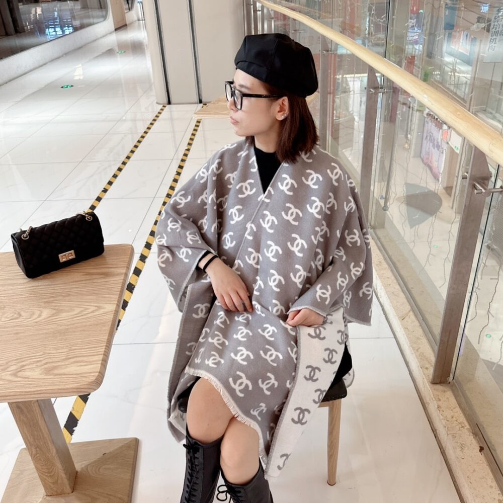 Chanel CC Logo Camellia Scarf Grey
