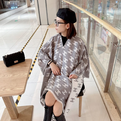 Chanel CC Logo Camellia Scarf Grey