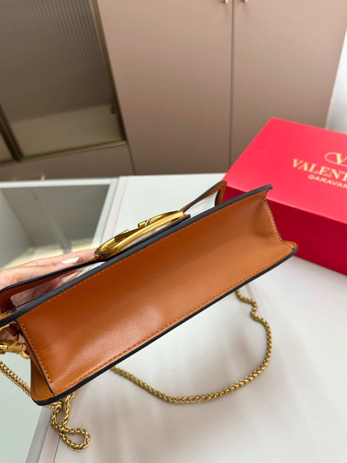 VALENTINO GARAVANI LOC? PVC AND LEATHER SHOULDER BAG BROWN 24CM