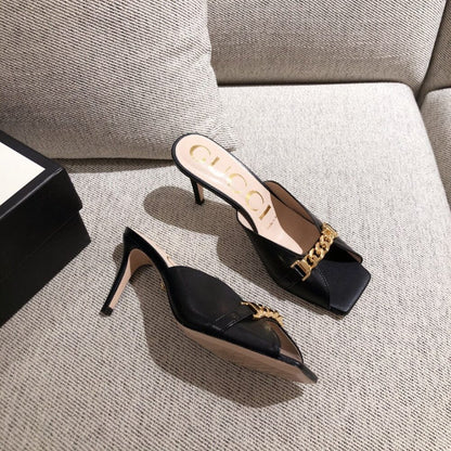Gucci Sylvie Chain Mule Sandals Black