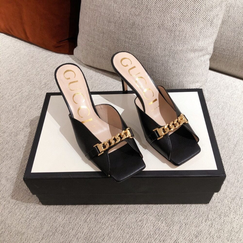 Gucci Sylvie Chain Mule Sandals Black