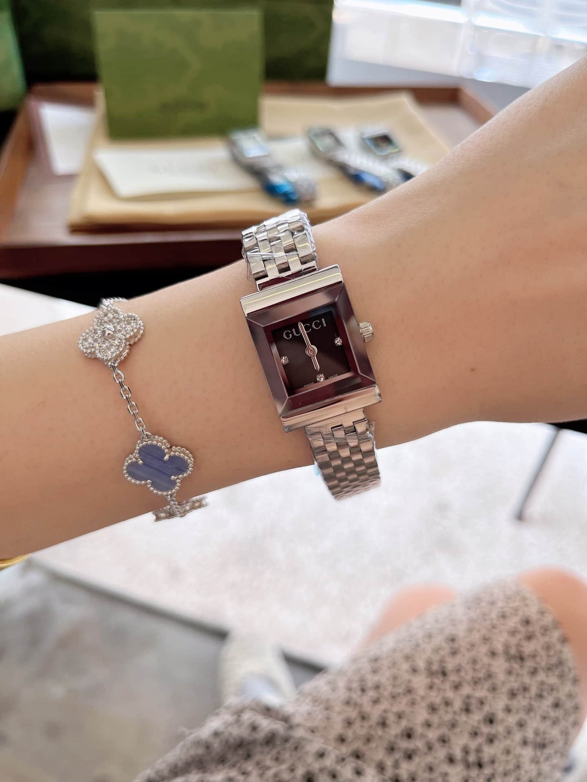 Gucci G Frame Bracelet Watch Square Shape Silver In Black 20Mm Ya128507