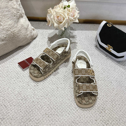 GUCCI WOMEN’S SANDAL WITH DOUBLE G BEIGE 816630 FAD9F 9753